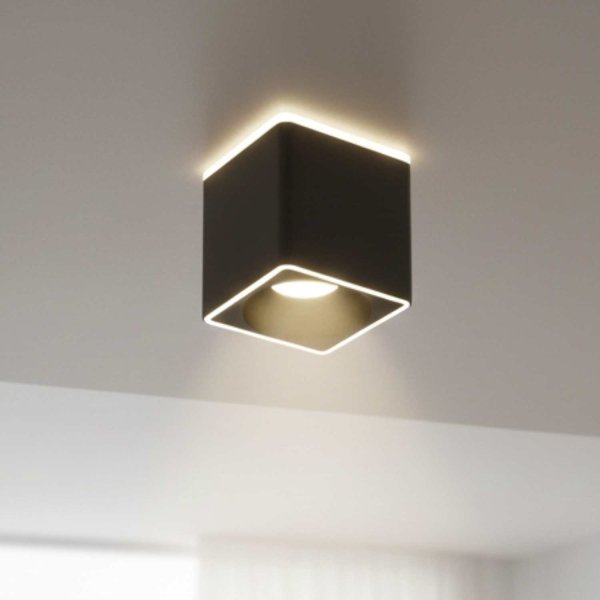 Spot LED de surface carré Ø12 cm noir Rouk, spot carré moyen noir